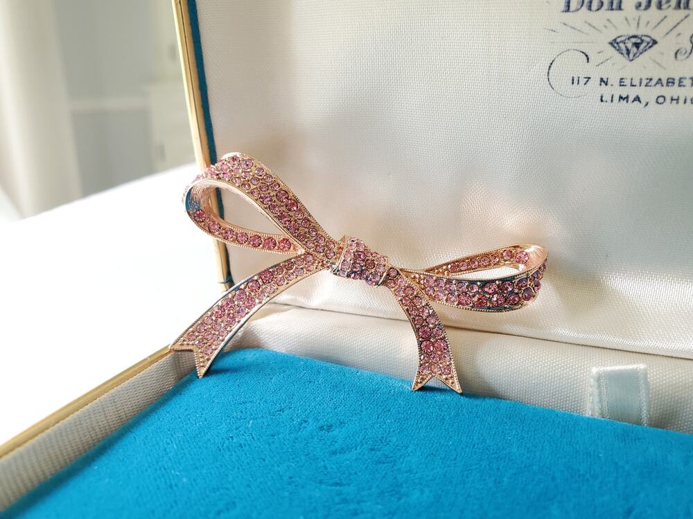 Vintage Kenneth Jay Lane Pink Rhinestone Breast Cancer Brooch